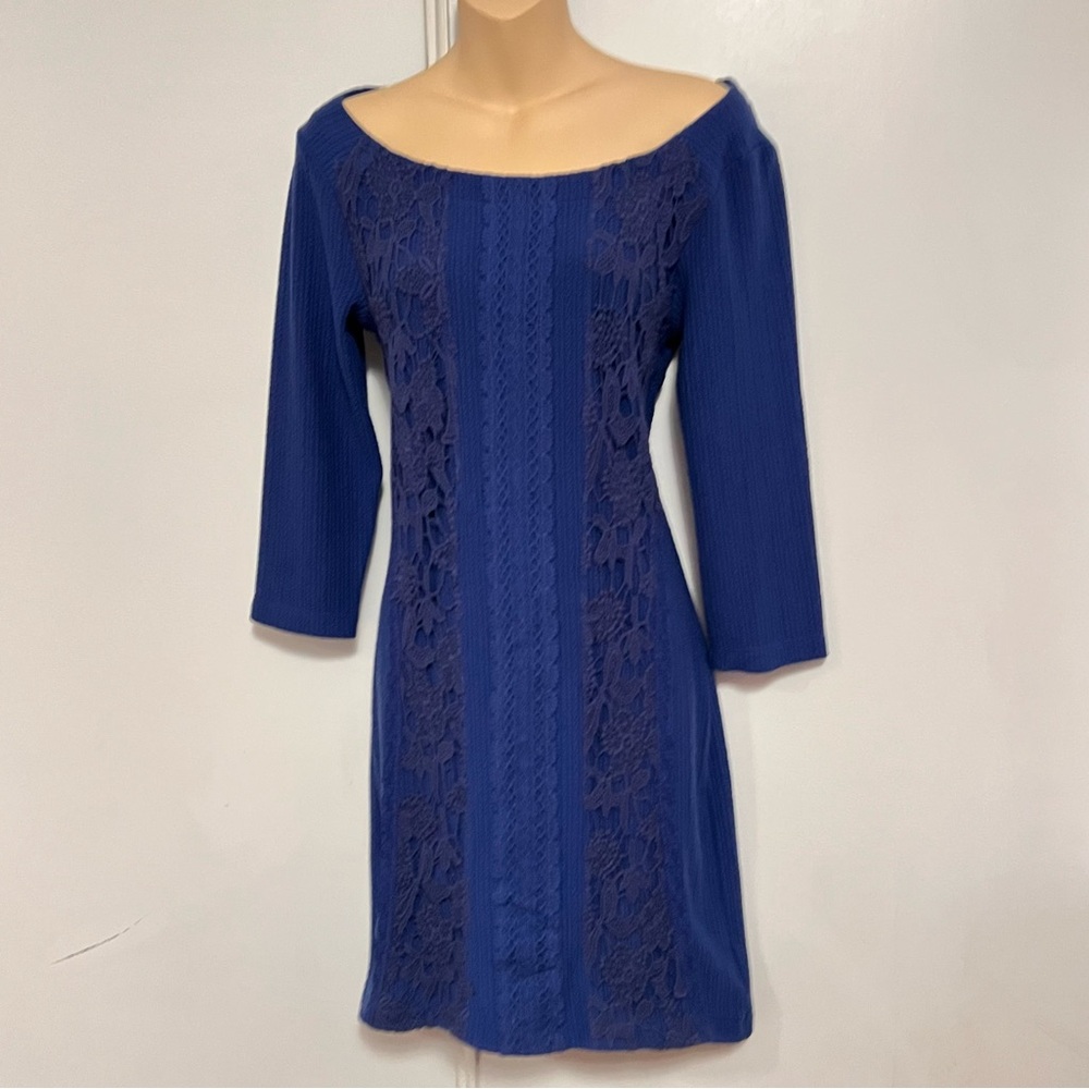Free People Open Back Dress Size Medium Lace Front Boat Neck Royal Blue backless